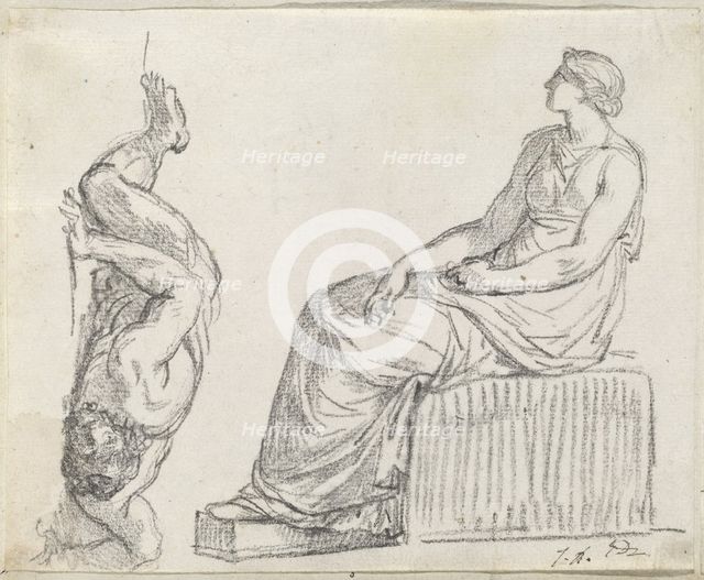 Seated Woman and Man Sprawling on the Ground, 1775/80. Creator: Jacques-Louis David.