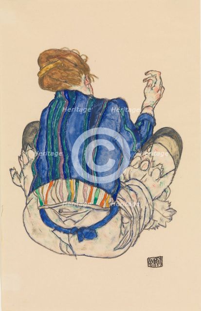 Seated Woman, Back View, 1917. Creator: Egon Schiele.