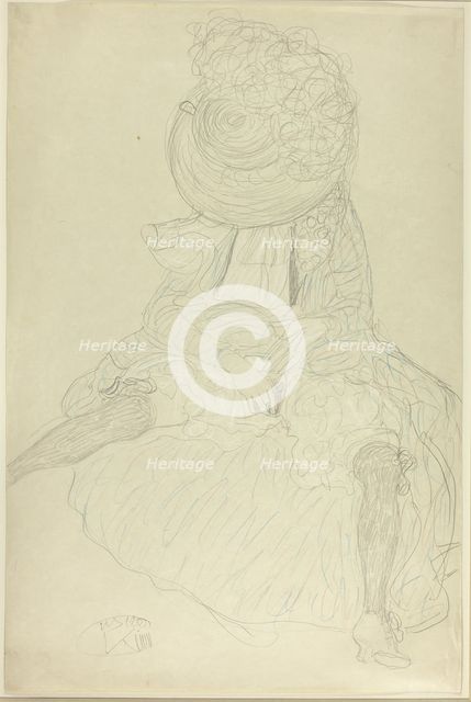 Seated Woman from the Front with Hat, Face Hooded, 1910. Creator: Gustav Klimt.