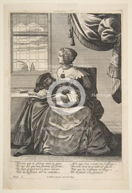Seated Woman Holding a Book and Singing, mid to late 17th century. Creator: Abraham Bosse.