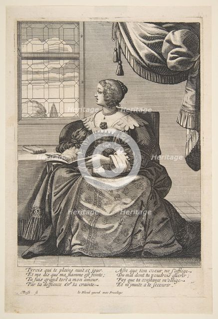 Seated Woman Holding a Book and Singing, mid to late 17th century. Creator: Abraham Bosse.