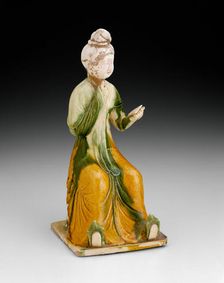 Seated Woman Holding Mirror, Tang dynasty (A.D. 618-907), first half of 8th century. Creator: Unknown