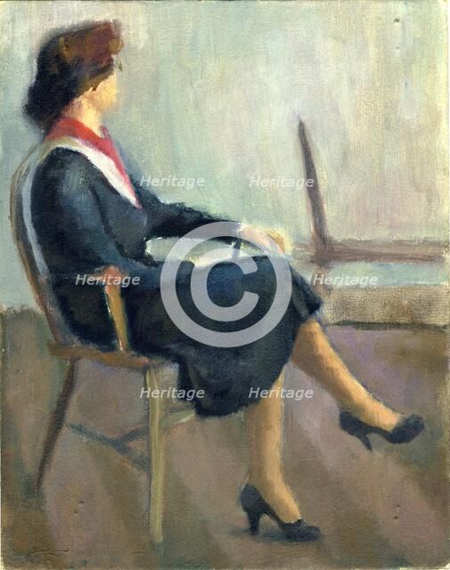 Seated woman in navy blue, 1952. Creator: Shirley Markham.