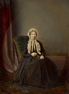 Seated woman in bonnet, about 1850. Creator: Unknown