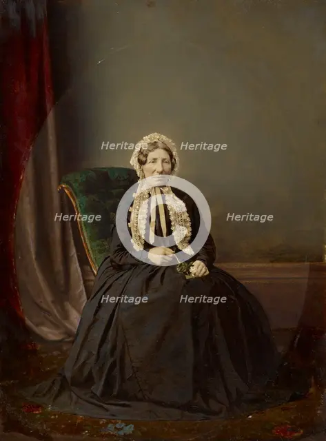 Seated woman in bonnet, about 1850. Creator: Unknown.
