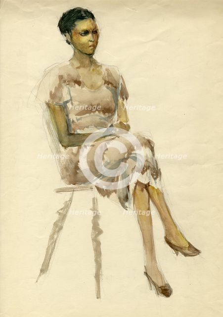 Seated woman in brown dress, c1952. Creator: Shirley Markham.