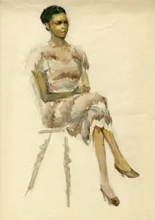 Seated woman in brown dress, c1952. Creator: Shirley Markham