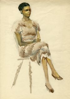 Seated woman in brown dress, c1952. Creator: Shirley Markham