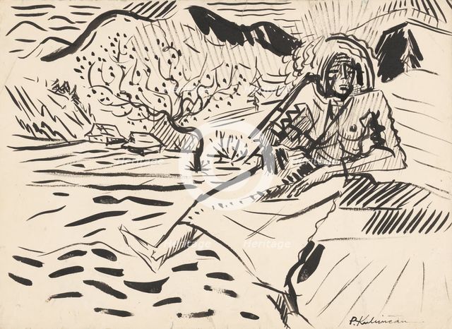 Seated Woman in the Countryside, about 1942. Creator: Arnold Peter Weisz-Kubincan.