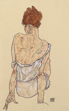 Seated woman in underwear, 1917. Creator: Schiele, Egon (1890-1918)