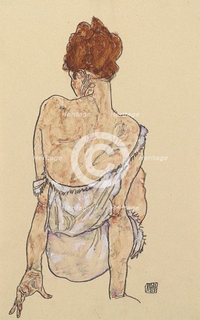 Seated woman in underwear, 1917. Creator: Schiele, Egon (1890-1918).