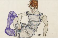 Seated woman in violet stockings, 1917