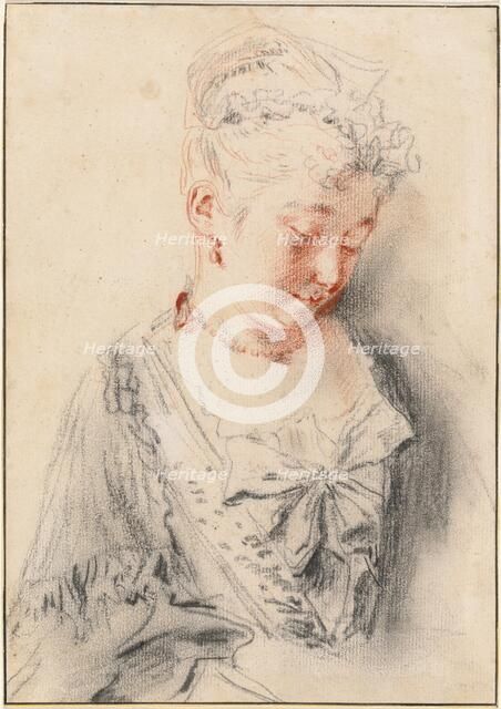 Seated Woman Looking Down, c. 1720/1721. Creator: Jean-Antoine Watteau.