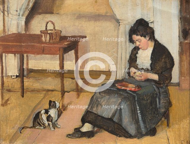 Seated woman peeling an apple, ca 1885. Creator: Hodler, Ferdinand (1853-1918).