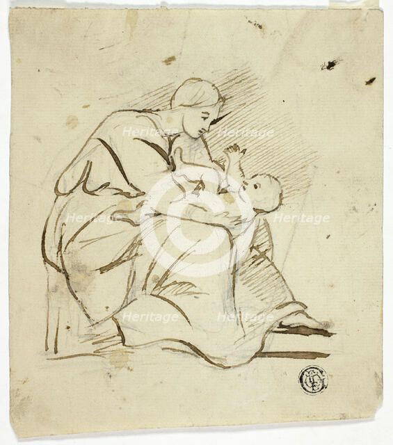 Seated Woman Playing with Child in Her Lap, n.d. Creator: Follower of George Romney (English, 1734-1802).