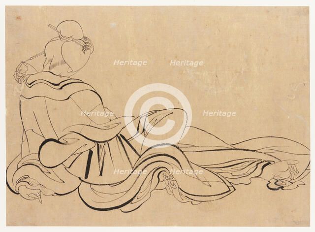 Seated woman scratching her head, late 18th-early 19th century. Creator: Hokusai.