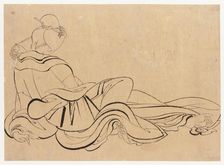 Seated woman scratching her head, late 18th-early 19th century. Creator: Hokusai