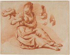 Seated Woman Searching for Fleas, c. 1671. Creator: Adriaen van de Velde (Dutch, 1636-1672)