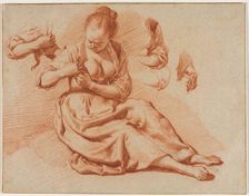 Seated Woman Searching for Fleas, c. 1671. Creator: Adriaen van de Velde (Dutch, 1636-1672)