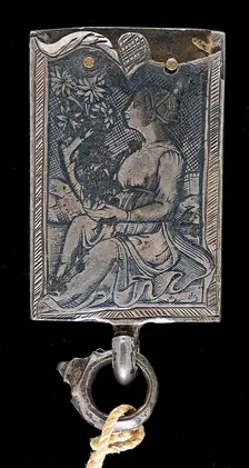 Seated Woman Turned Left, Holding a Flowering Branch. Creator: Unknown