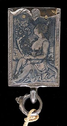 Seated Woman Turned Left, Holding a Flowering Branch. Creator: Unknown