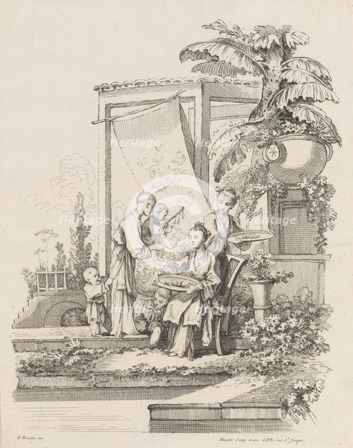Seated Woman with Children and Servants, ca. 1738-45. Creator: Gabriel Huquier.