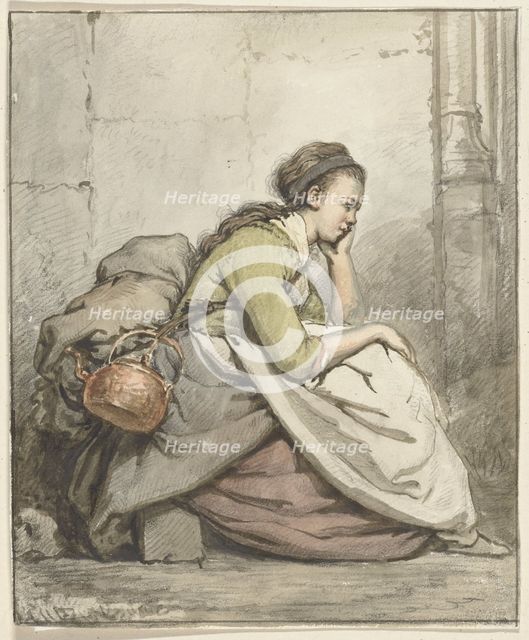 Seated woman with a copper kettle, 1763-1826. Creator: Abraham van Strij.