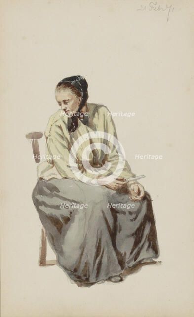 Seated woman with a knife and a potato, 1871. Creator: Cornelis Springer.