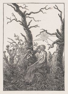 Seated Woman with a Spider's Web (Die Frau mit dem Spinnennnetz zwischen kahlen B..., probably 1803. Creator: Christian Friedrich