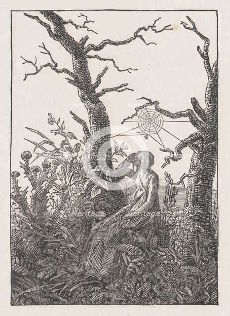 Seated Woman with a Spider's Web (Die Frau mit dem Spinnennnetz zwischen kahlen B..., probably 1803. Creator: Christian Friedrich.