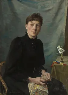 Seated Woman with Embroidery, 1891. Creator: Johanne Mathilde Dietrichson