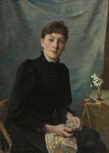 Seated Woman with Embroidery, 1891. Creator: Johanne Mathilde Dietrichson