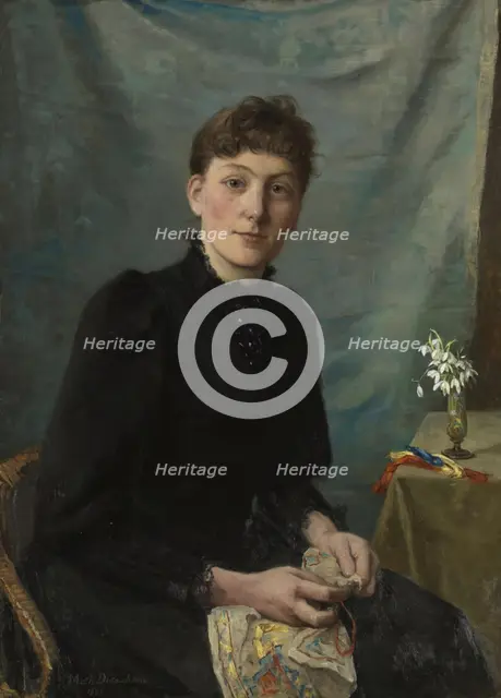 Seated Woman with Embroidery, 1891. Creator: Johanne Mathilde Dietrichson.