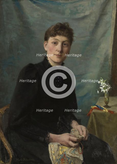 Seated Woman with Embroidery, 1891. Creator: Johanne Mathilde Dietrichson.