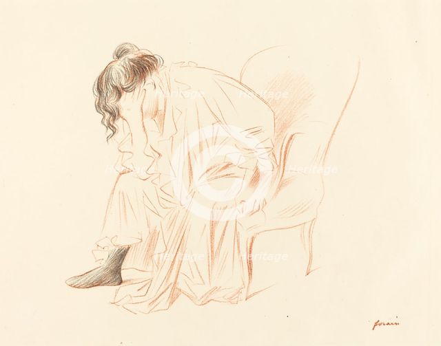 Seated Woman with Her Head Resting on Her Right Hand, 1897. Creator: Jean Louis Forain.