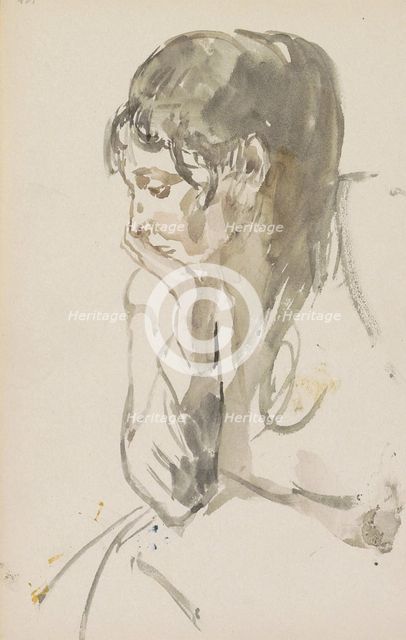 Seated woman with one hand under her chin, 1875-1934. Creator: Isaac Lazerus Israels.