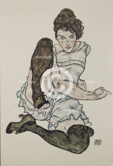 Seated Woman with Legs Drawn Up, 1917. Artist: Schiele, Egon (1890-1918)