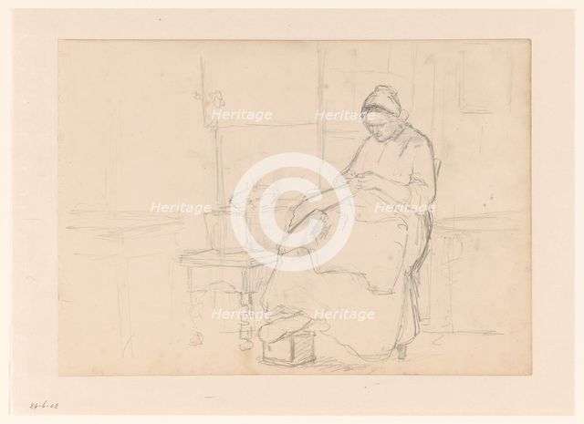 Seated woman with sewing work, 1836-1896.  Creator: Hendrik Valkenburg.