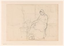 Seated woman with sewing work, 1836-1896. Creator: Hendrik Valkenburg