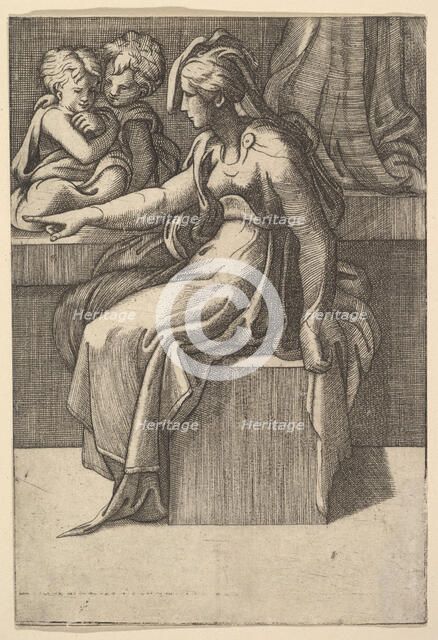Seated Woman with two Children, 16th century. Creator: Unknown.