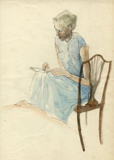 Seated woman writing, 1952. Creator: Shirley Markham