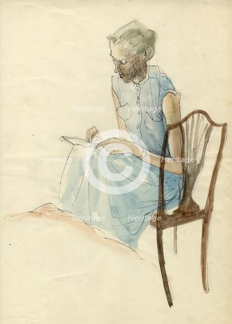 Seated woman writing, 1952. Creator: Shirley Markham.