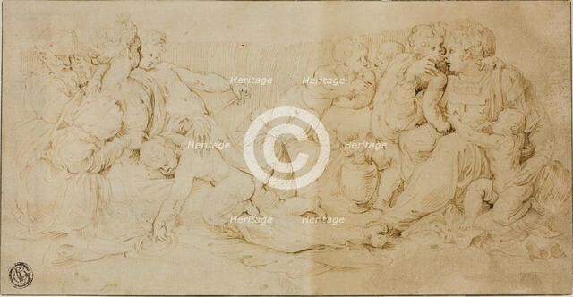 Seated Women, Children, and Old Man, 1540/60. Creator: Unknown.