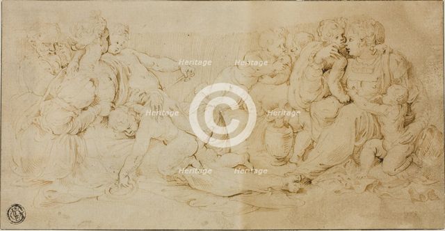 Seated Women, Children, and Old Man, 1540/60. Creator: Unknown.
