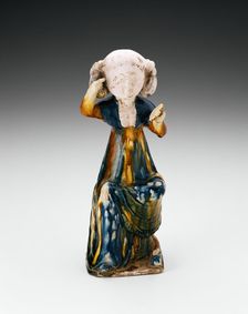 Seated Women Holding Mirror, Tang dynasty (A.D. 618-907), first half of 8th century. Creator: Unknown