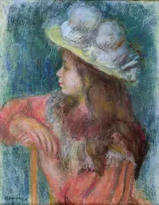 Seated Young Girl in a White Hat, 1884. Creator: Pierre-Auguste Renoir