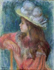 Seated Young Girl in a White Hat, 1884. Creator: Pierre-Auguste Renoir