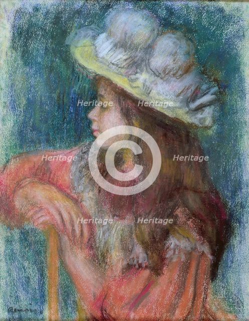 Seated Young Girl in a White Hat, 1884. Creator: Pierre-Auguste Renoir.