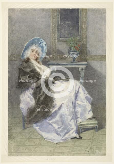 Seated young woman with black shawl and purple skirt, 1860-1892. Creator: Angiolo Achini.