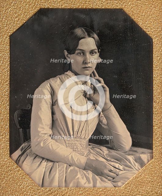 Seated Young Woman with Hand Raised to Jawline, 1840s-50s. Creator: Unknown.